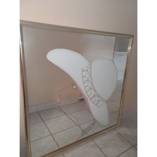 Vintage Mirror w/ Woman Wearing Hat 38 X 38 and Golden Frame 
