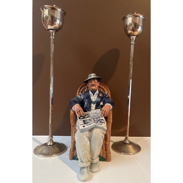 Royal Doulton Porcelain Figurine "Taking Things Easy " w/ Decorative Candle Holders 
