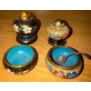 Antique Chinese Cloisonne Salt Cellars w/ Pepper Shakers 3T