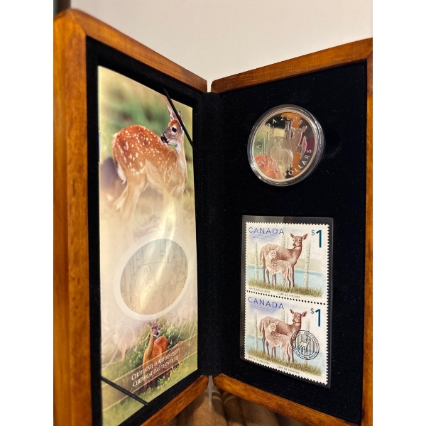 2005 $5 Canadian Wildlife: Deer & Dow- Pure Silver Coin and Stamp Set