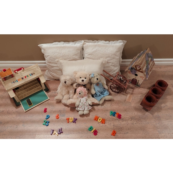 Playroom Essentials - Boyds Bears Fisher Price Farmhouse Embroidered Throw Pillows & more