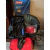 Selection of camping supplies, Coleman, solar, power, kit, backpacks, pop up tent, sleeping bag, and