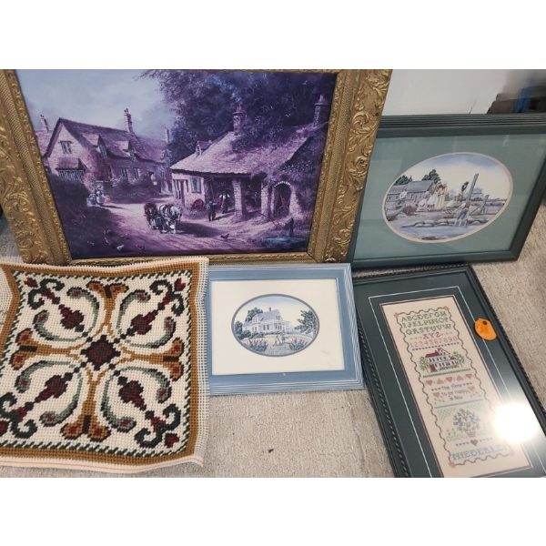 Framed Farm Print 27 w 23 h.  Catherine Munn Prints Home 13 1/2 w 10 1/2 h Fishing 18 1/2 w 14 1/2