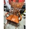 Image 1 : beautiful wood rocking chair with towel, hangers, water, jug, and other miscellaneous items all sold