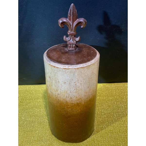 Decorative Ceramic Canister with Fleur-De-Lis Finial Top