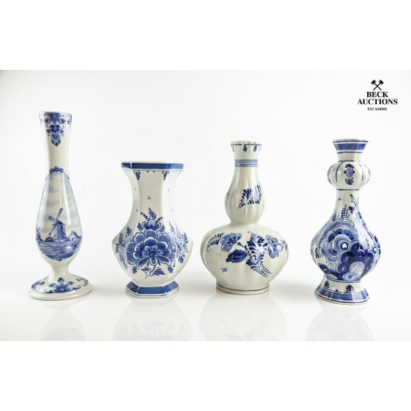  Collection Of Mid-20th Century Delft Blue Earthenware Vases 