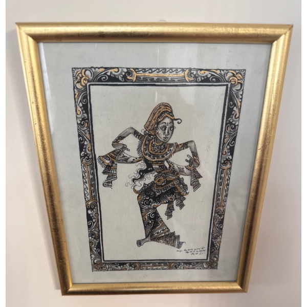 Framed Vintage Balinese Batik Prada Painting 8x10