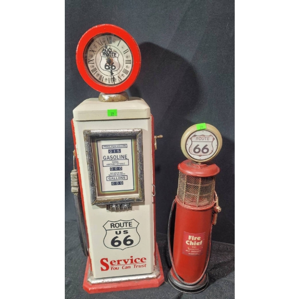 Route 66-Themed Tabletop Clock and Fire Chief Thermometer Decor