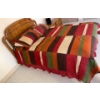 Image 3 : Wooden Queen Sized Headboard w/ Multicolored Striped Comforter & Pillows