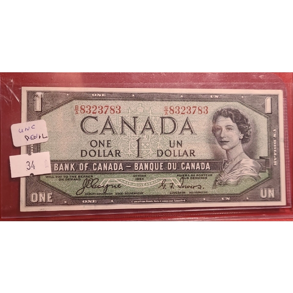 Bank of Canada 1954- $1 "Devil's Face" Bill B/A8323783
