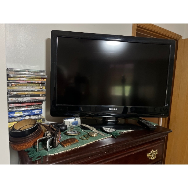 Men’s Pocket Watch, Philips TV, Collection of DVDs, Men’s Belts, And A Pair Of Walkie-Talkies