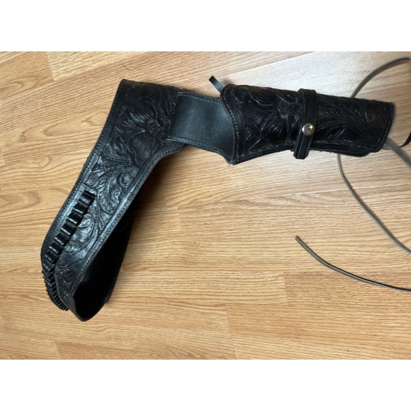  handmade leather holsters, black and colour with ammo belt