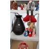 Image 1 : Trio of Snowmen 4 W, 5.5 T, Wooden Vase 4" Top, 11 T, Red Glass "Santa" 5 T, Winter Scene Glass 6 T