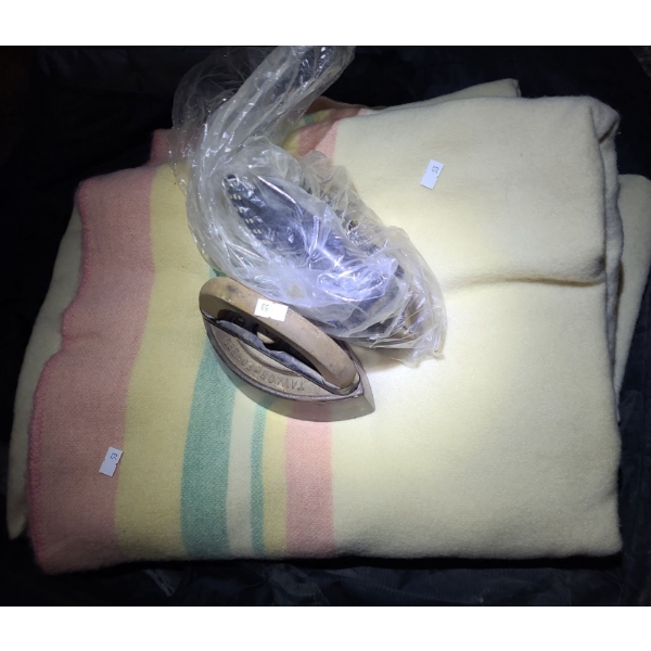 Vintage: Wool Blanket and Collection of Irons