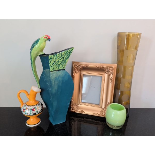 Vintage Art Ceramics -  Unique Jug 13"Tall, Statment Vase & Picture Frames