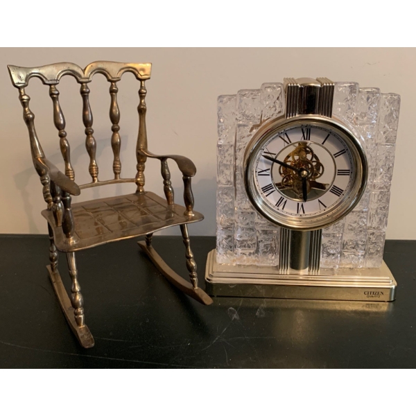 Citizen Mantel Clock w/ Mini Brass Rocking Chair 9T