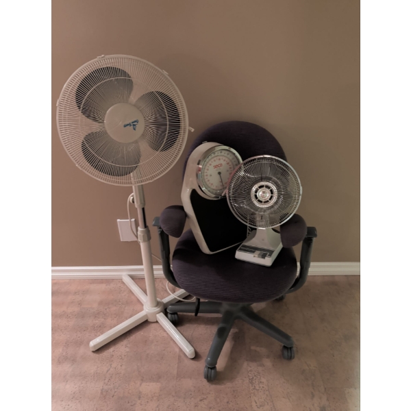 Home Owner's Essentials - Office Chair On Casters 2 Oscillating Fans & Vintage Scale 