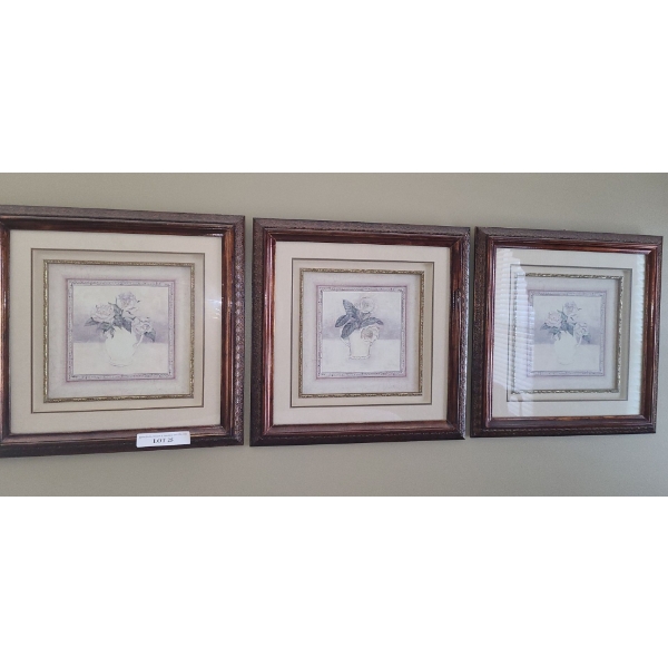 Trio of Floral Prints 19 w 19 h