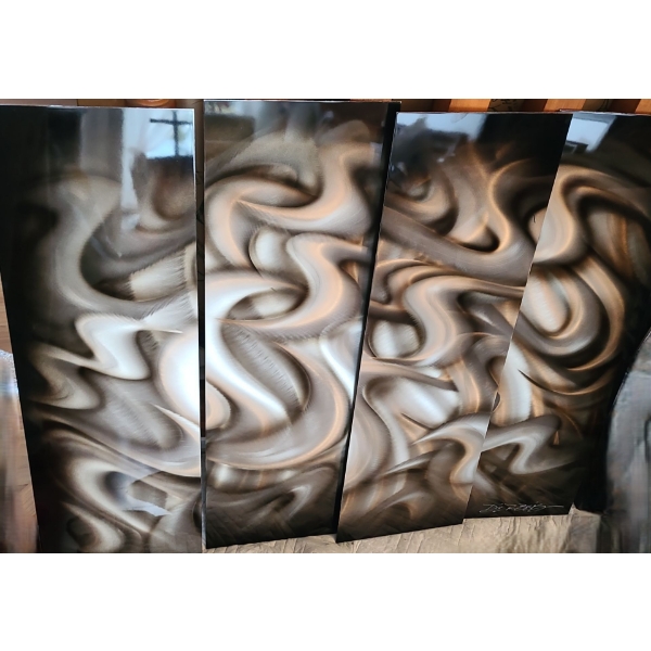 Platinum Set by Chris De Rubeis Abstract Sensualism Mixed Media on Metal 4 Panels 11 w 35.5 h