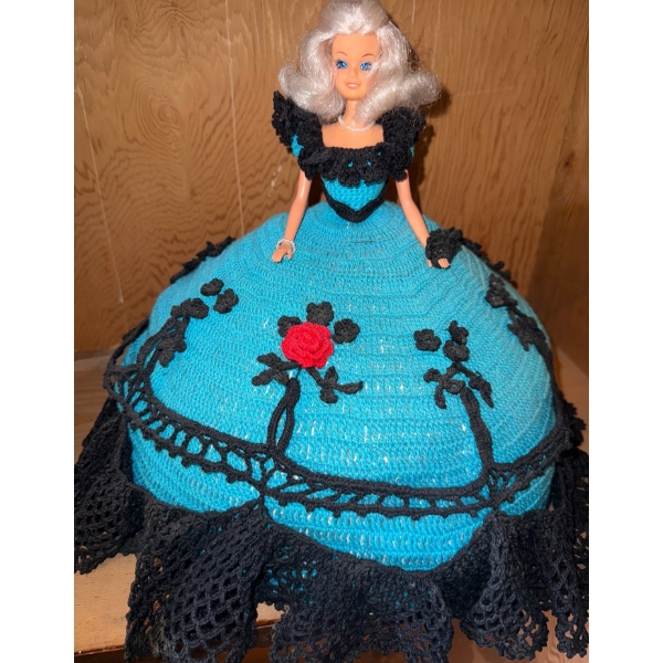 Vintage Barbie w/ Handmade Crochet Gown 14T Blue/Black/Red