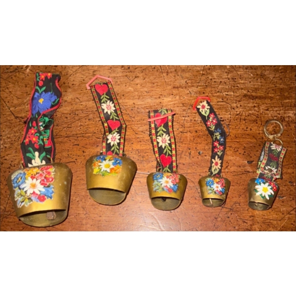 Vintage Swiss Brass Cow/Goat Bell Collection (4"Tall Is Largest)