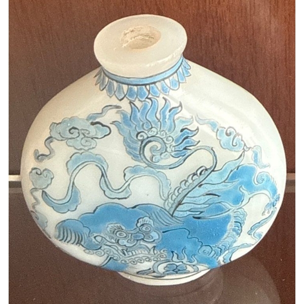 Antique Pre 1800s Chinese Blue & White Glass Snuff Bottle 2.5"Tall