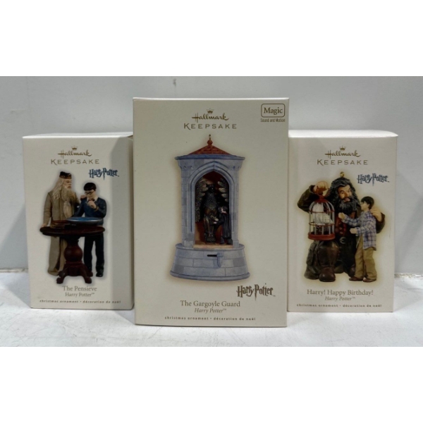 Harry Potter- The Pensieve, The Gargoyle Guard, Harry! Happy Birthday Hallmark Ornaments