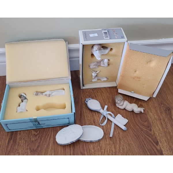 Lladro Decor: Key 6 W, 3.5 D, 1.5 T, Oval Box 3 W, 2 D, 1 T, Baby and Animal Ornaments