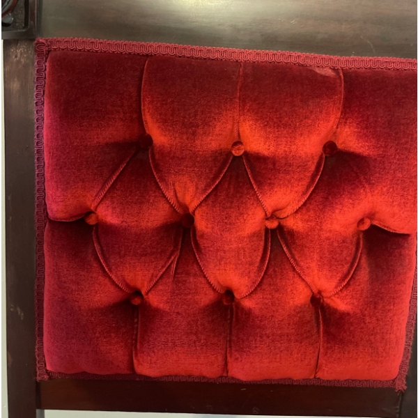 Antique Victorian Upholstered Arm Chair - Empire Tuffed Red Velvet w/ Mahogany Base 29x25x23 (2)