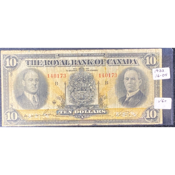 1933 VG+ 10 Dollar Canadian Bill