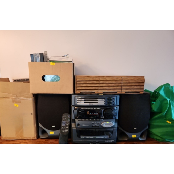 JVC Mini Stereo Receiver/ Radio/ 3 CD Player/ Cassette Model MX-D301T w/ Remote, CD's, Tapes