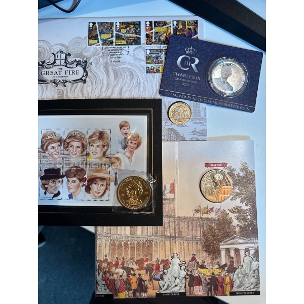 Princess Diana Stamp & Coin Set In Memoriam 1961-1997 VINTAGE SET With The great Fire of London Coin