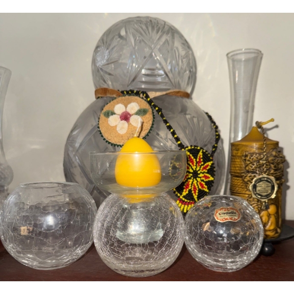 Decorative Craquele Glass Vessels w/ Beadwork Accessories & more 