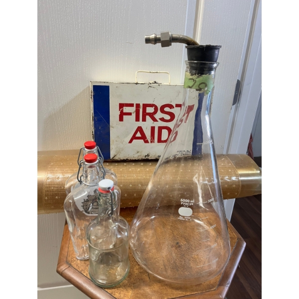  vintage Pyrex 6000ml (6-liter) Erlenmeyer flask, specifically model number 4980, vintage first aid 