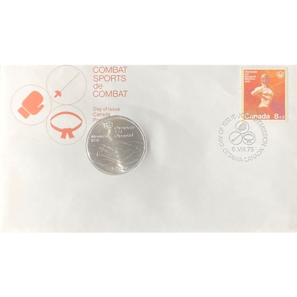 1976 Day of Issue Montreal Olympic Coin & Stamp 92.5% Silver 24.3 Grams