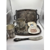 Image 1 : silver plated, serving platters, vintage ashtrays, and two vintage pewter cups N20