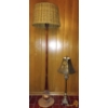Image 1 : Boho Tall Wooden MCM Standing Lamp w/wicker Lampshade & Vintage Buffet Lamp w/Shade  Tallest is 62" 