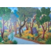 Image 1 : F. Latortue "Folk" Painting- Jungle Scene, Vivid Trees ( Measurements in Pictures)
