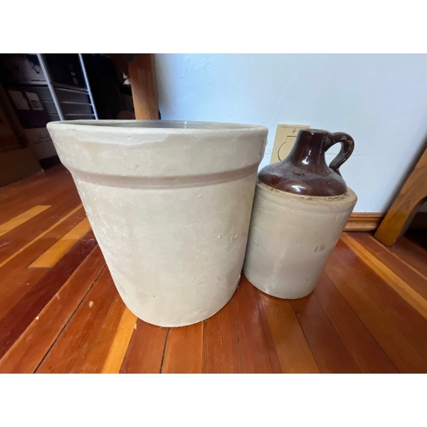   Number 3MEDALTA crock and vintage whiskey jug