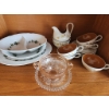 Image 1 : Marlborough Concord Serving Dishes, Vintage Pink Glass Bowl, and Taylorton Tea Set