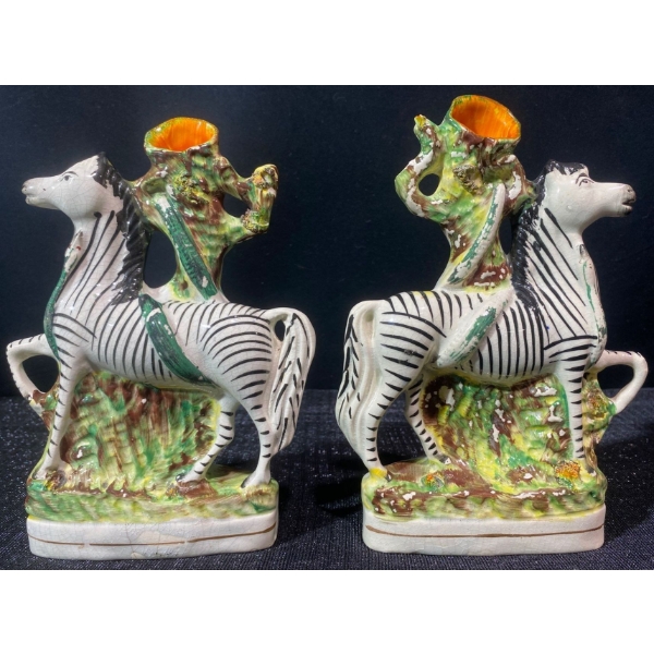Staffordshire Zebra & Snake Spill Vases