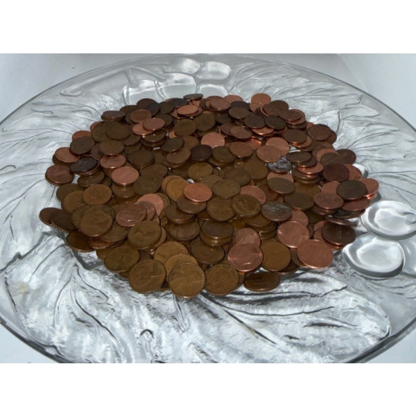 Plate Of Plenty Of Pennies- Come Search For Treasure
