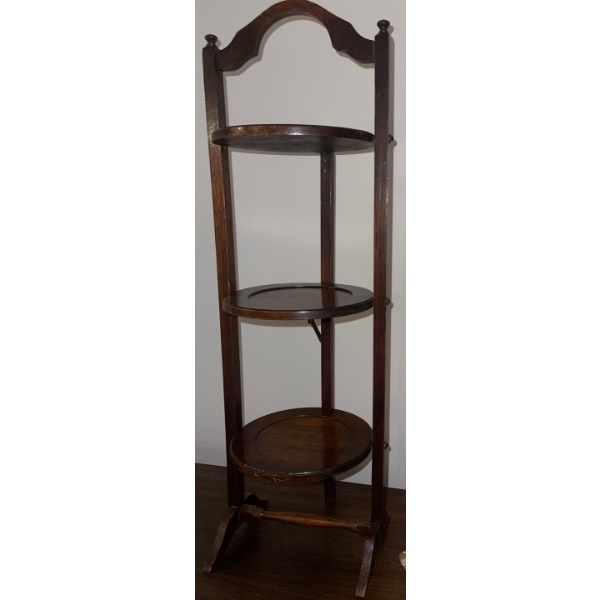 1930's Oak Three Tier Folding Cake Stand - 35T - Edwardian Inlaid 