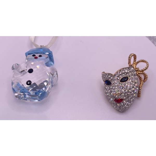 Swarovski Crystal Christmas Ornaments Snowman and Masquerade Mask Pin