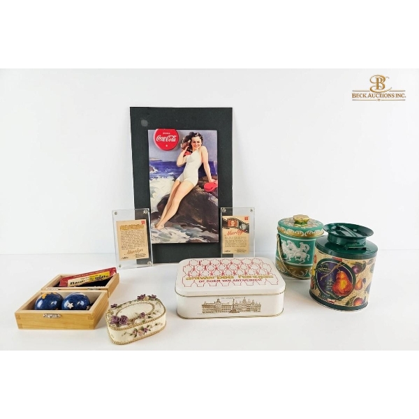 Coca-Cola Advertising Poster, Decorative Tins, 1992 Marilyn Monroe Hologram Trading Card, And More