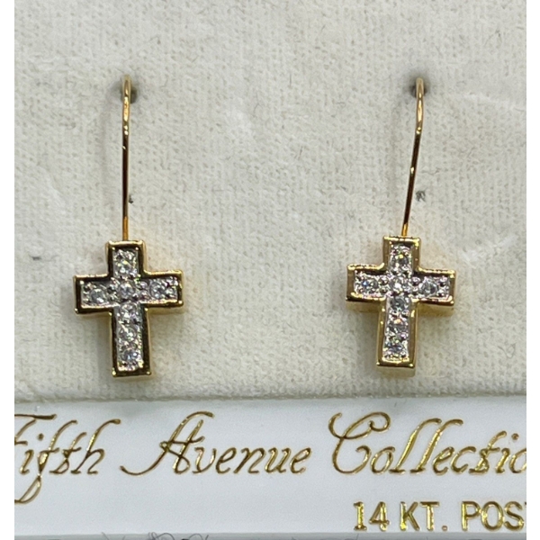 14k Gold & Swarovski Crystal Cross Earrings (total weight 2.6g)