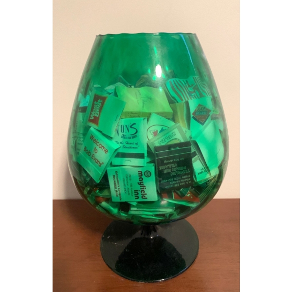Enormous Green Goblet Full Of Vintage Match Books 