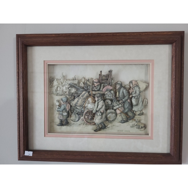 Anton Pieck 3D Collage of  Travelling Family 19 X 15 Framed Under Glass
