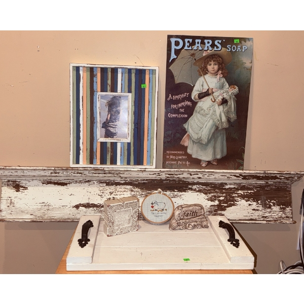 Religious Plaques, Cross-Stitch Hoop, and Decorative Prints