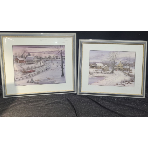 Prints "Country Inn" and "Country Village", Artist: Lobo, Framed Under Glass 23 X 27 and 20 X 25